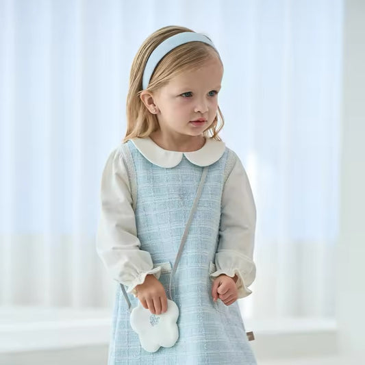 dave&bella デイブベラ ポシェット付きライトブルーツイードワンピース DB1250299