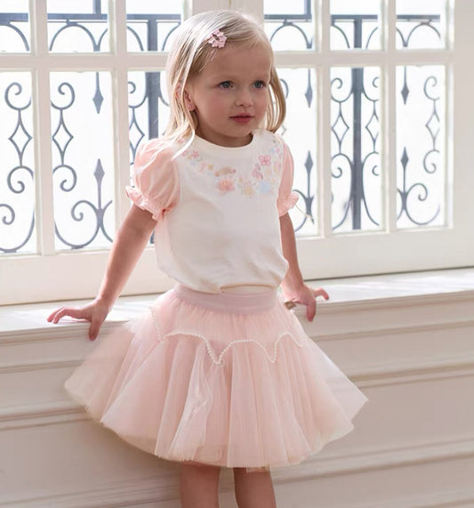 dave&bella デイブベラ パール刺繍チュールスカート DB2251803