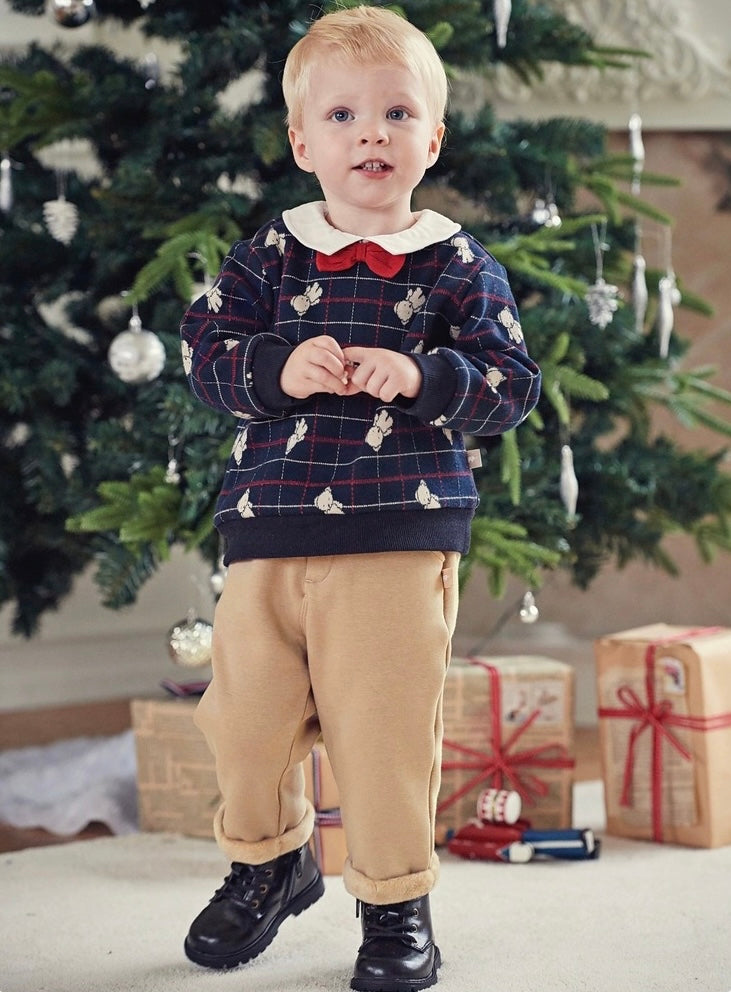 【73cm last one】dave&bella デイブベラ ボウタイ付きテディベアチェックトップス&パンツセット DB4237710