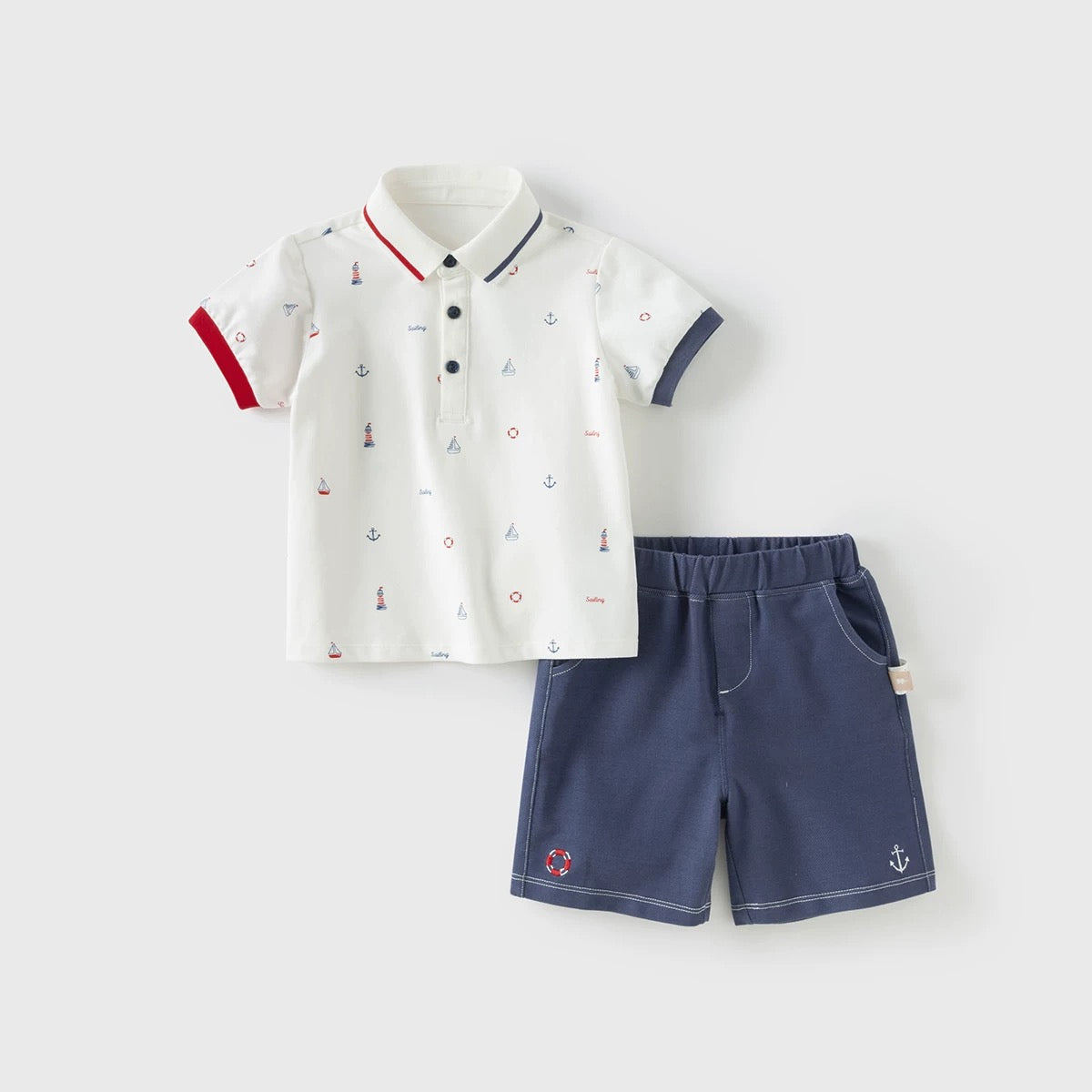 dave&bella デイブベラ マリンイラストポロシャツ&ハーフパンツセット DB2251400