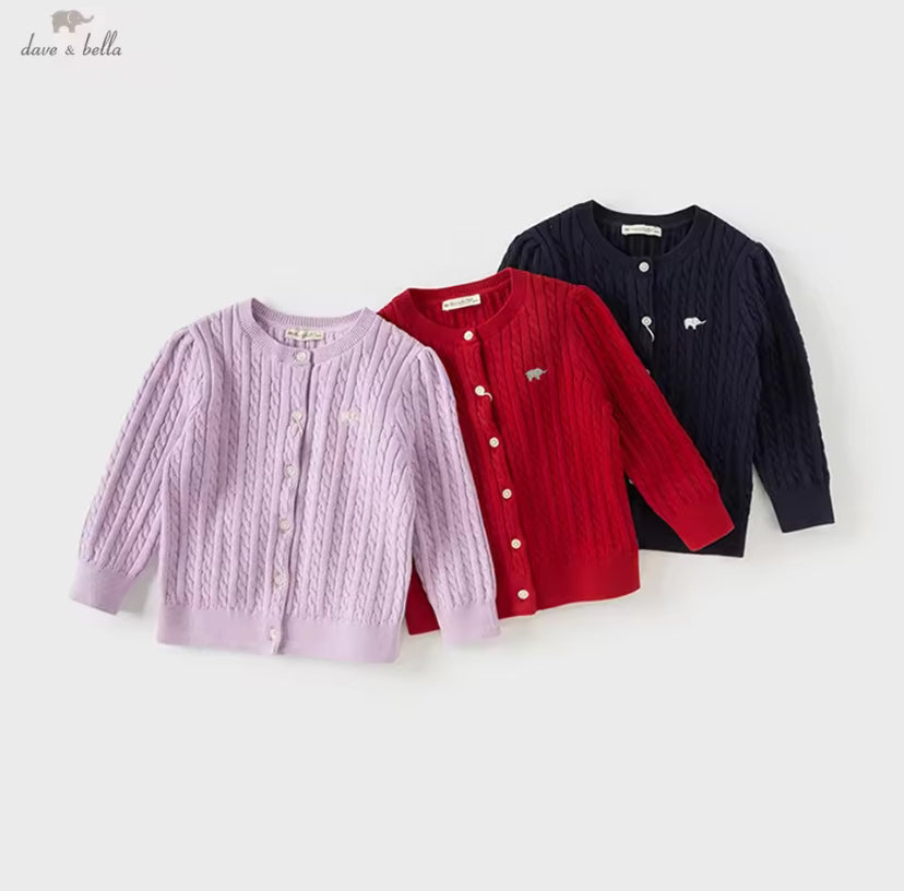 【予約】dave&bella デイブベラ ロゴ刺繍ケーブル編みカーディガン DB3243397-A