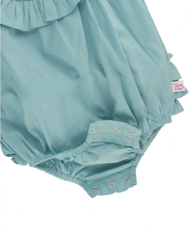 Ruffle Butts Marin Blue Slub Ruffled Bubble Romper