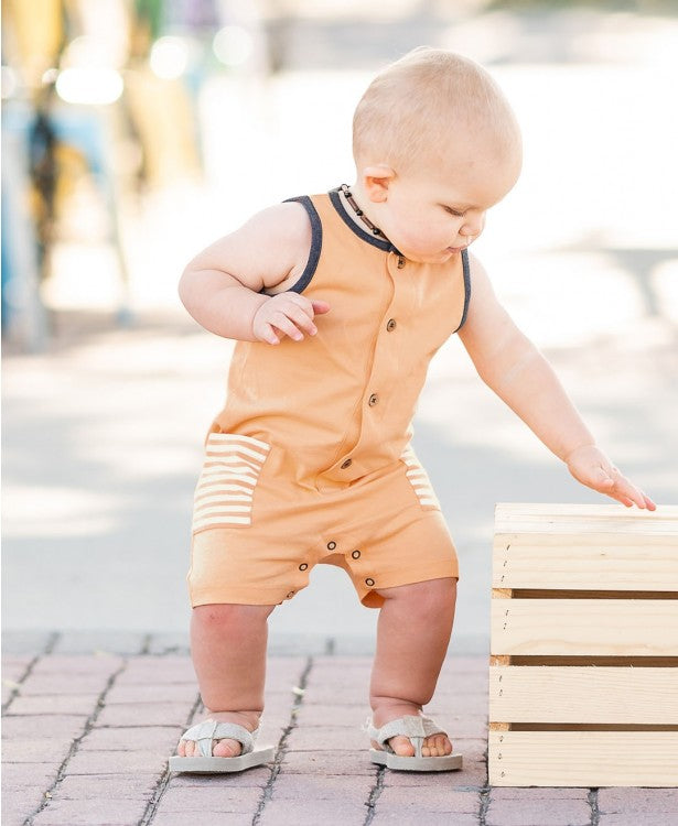 Rugged Butts Melon striped pocket romper