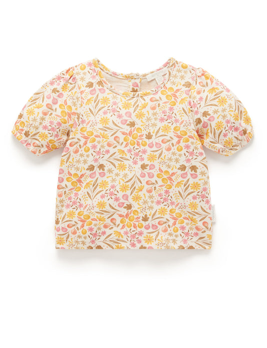 Purebaby ピュアベビー PUFF SLEEVE TEE fruits & flowers print PB1007S23