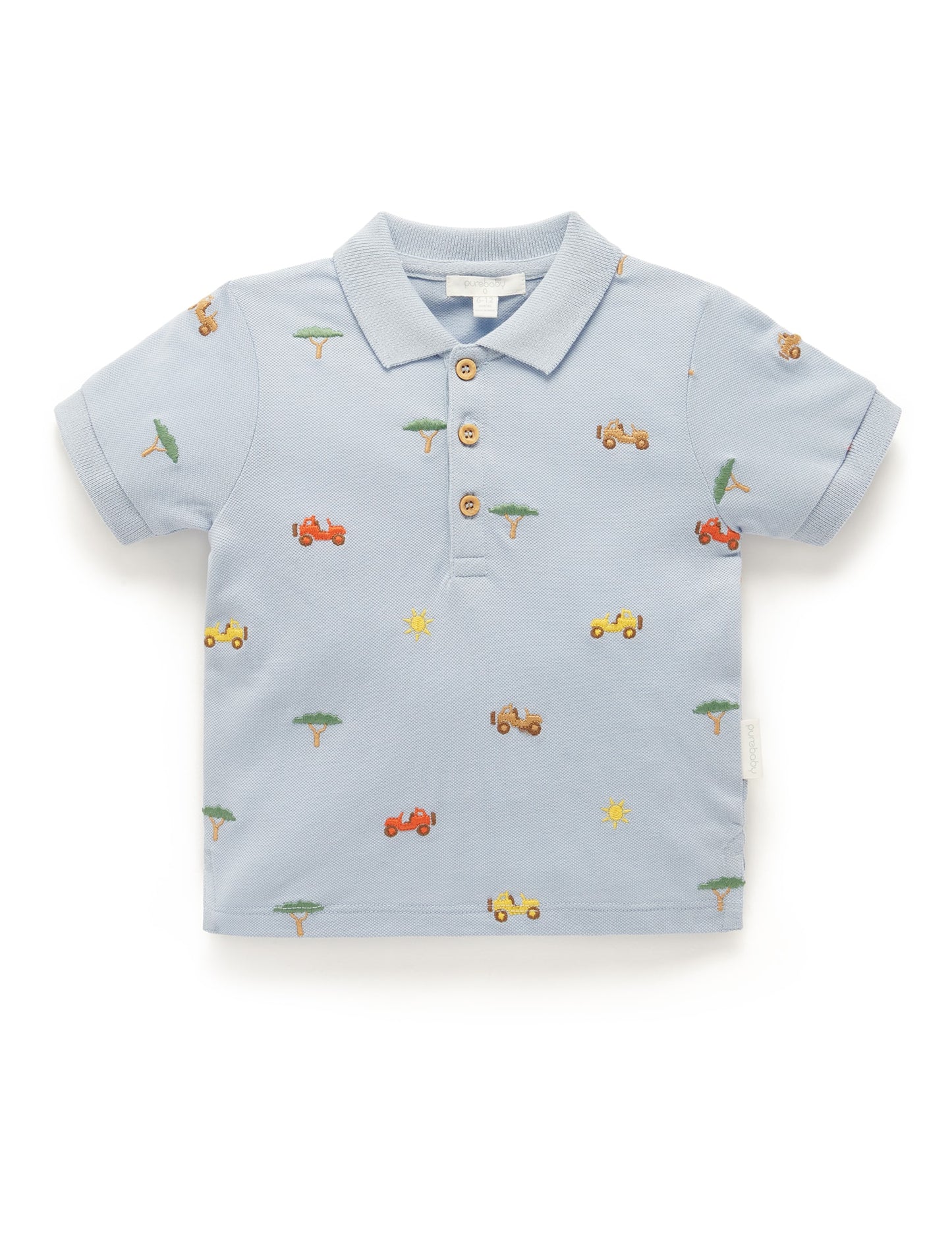 Purebaby ピュアベビー SAFARI POLO SHIRT sky safari broderie PB1025S23