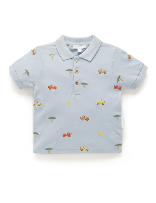 Purebaby ピュアベビー SAFARI POLO SHIRT sky safari broderie PB1025S23
