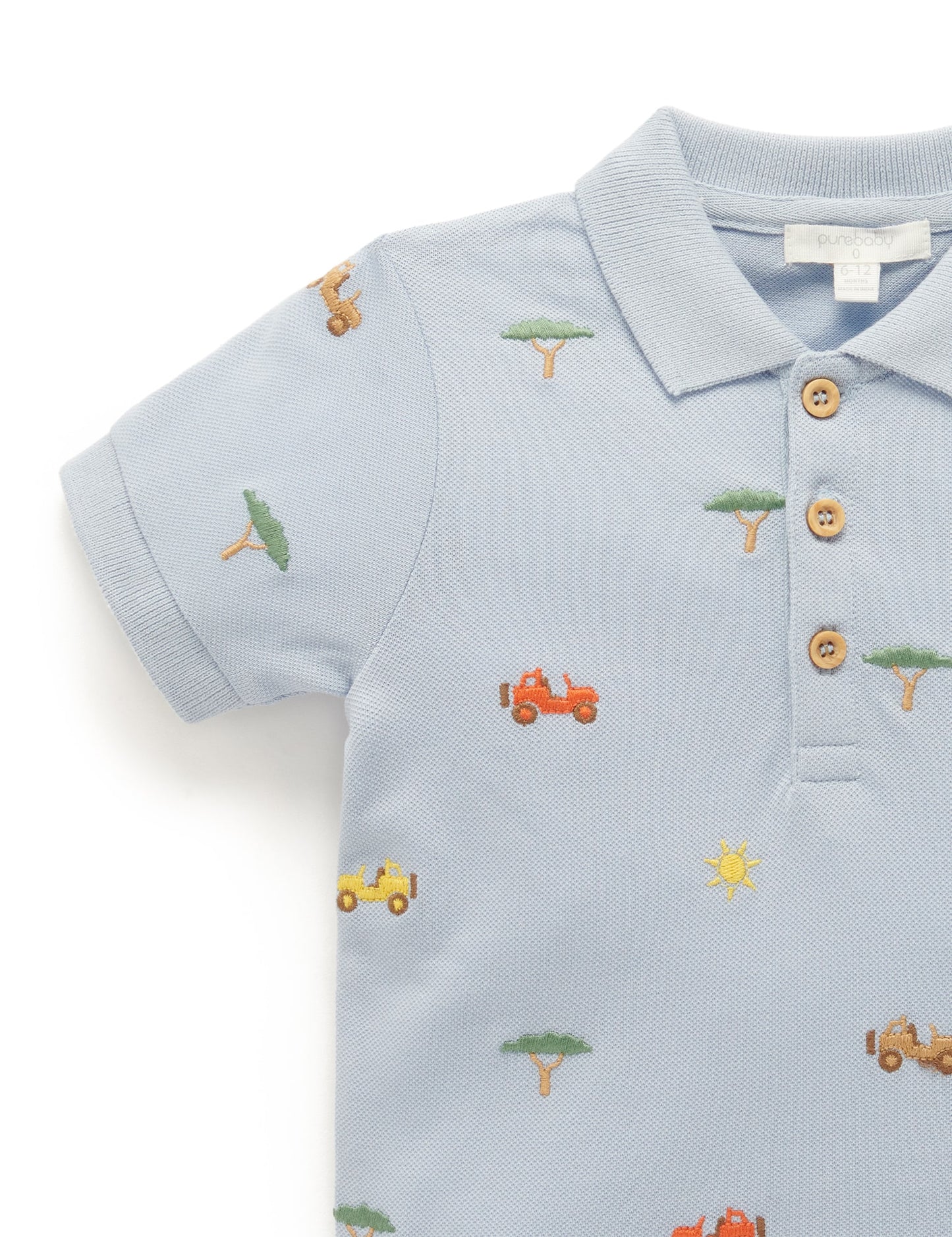 Purebaby ピュアベビー SAFARI POLO SHIRT sky safari broderie PB1025S23