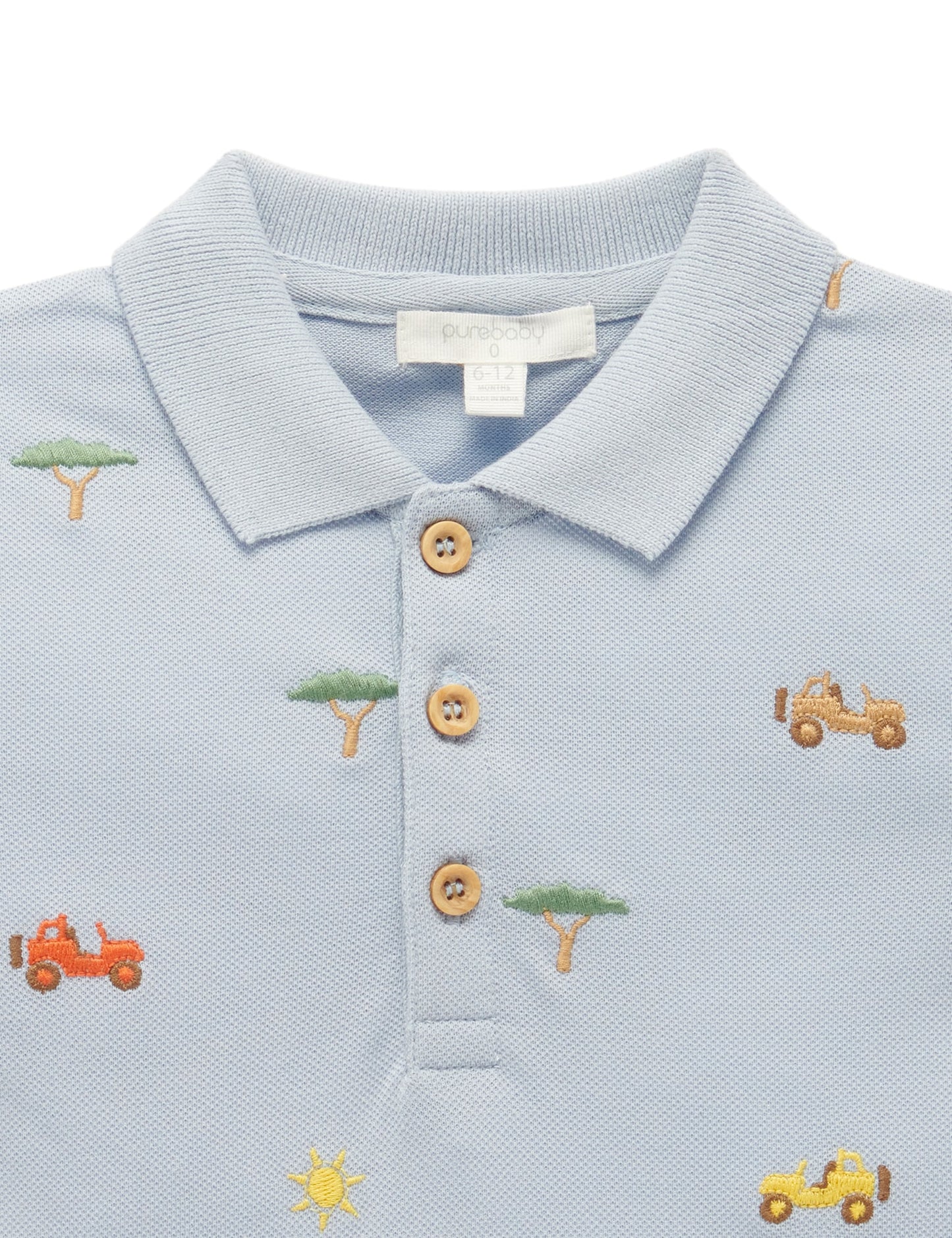 Purebaby ピュアベビー SAFARI POLO SHIRT sky safari broderie PB1025S23