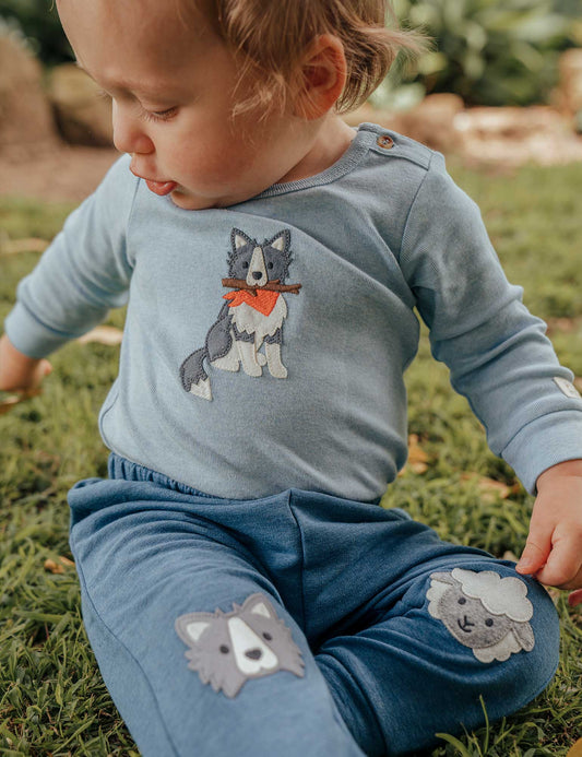 Purebaby ピュアベビー APPLIQUE BODYSUIT SHEEP DOG PN1001W25