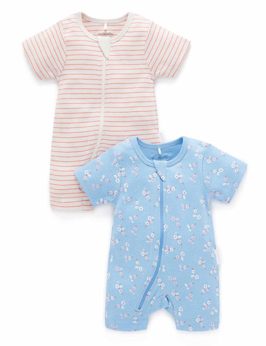 Purebaby ピュアベビー 2 PACK S/SLV DIGITAL GROWSUIT flower patch print PNW1018NS