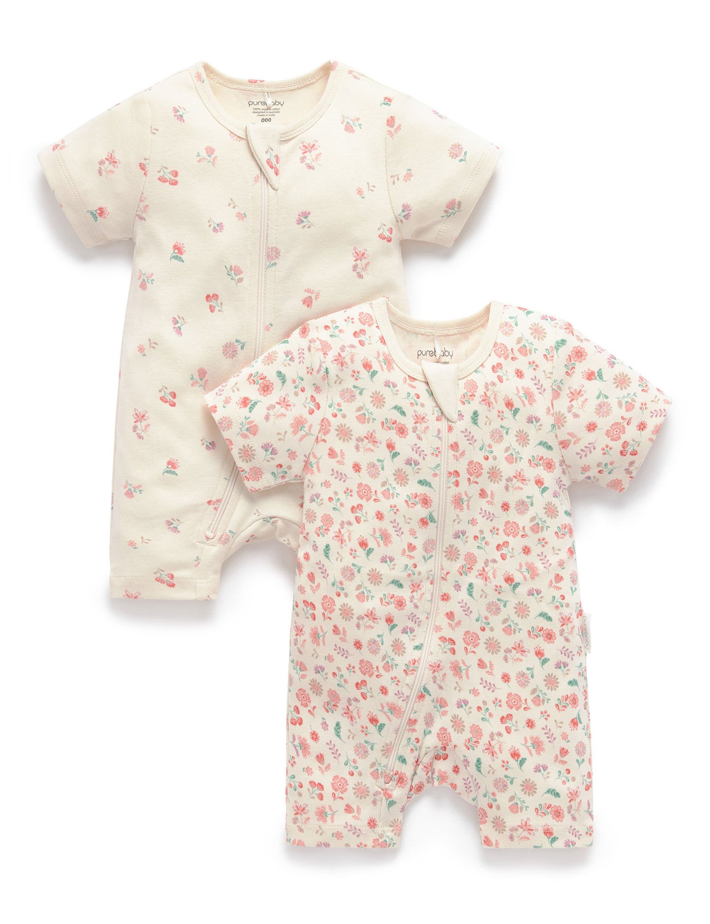 Purebaby ピュアベビー  2 PACK S/SLV DIGITAL GROWSUIT EMILIA PRINT PNW1022NS