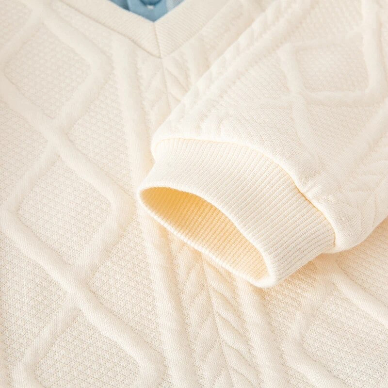 【110cm last one】dave&bella デイブベラ ボウタイ付きブルーチェックシャツドッキングトップス&ブルーパンツセット DB3236317