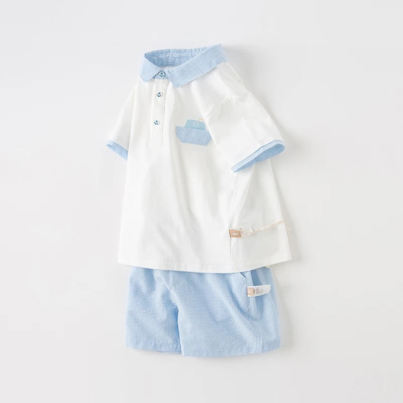 【73cm last one】dave&bella デイブベラ ヨットデザイントップス&ライトブルーチェックパンツセット DB2235185