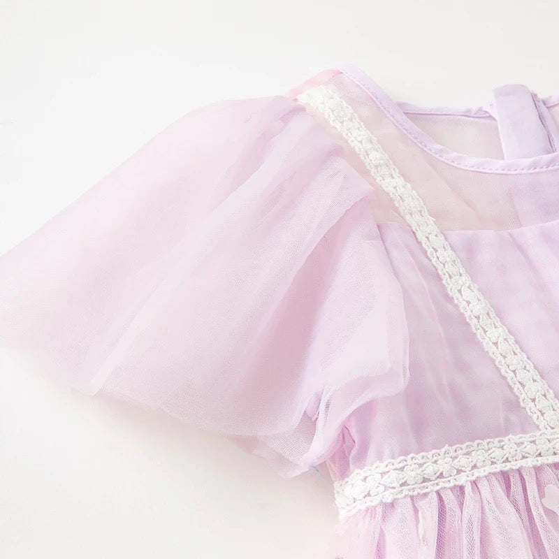 dave&bella デイブベラ フラワーデザインライトパープルチェックワンピース DB2235214