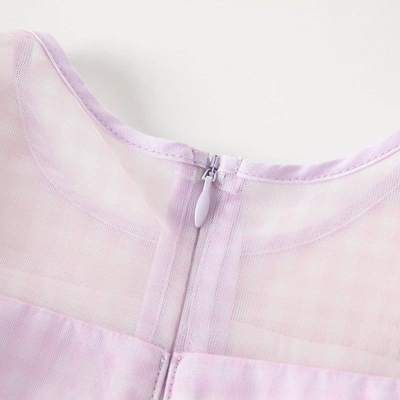 dave&bella デイブベラ フラワーデザインライトパープルチェックワンピース DB2235214