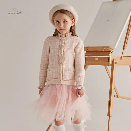 dave&bella pink check cardigan DB3236149