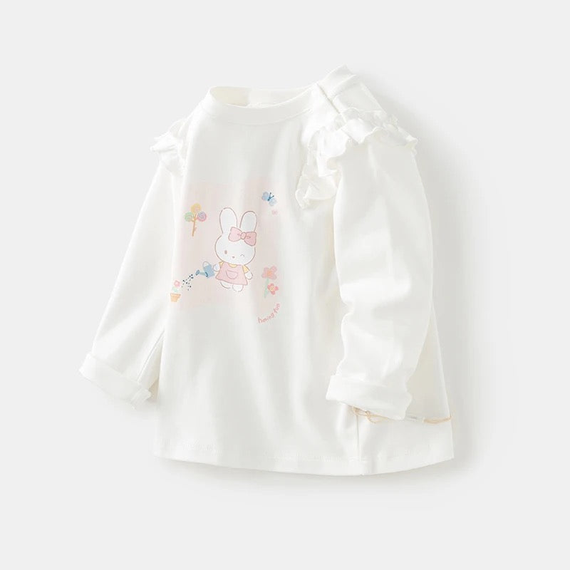 dave&bella Dave Bella Rabbit Illustration Shoulder Ruffle Long T-shirt DB3236095