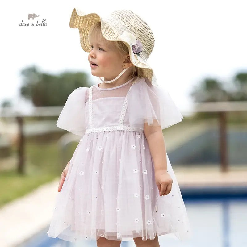 dave&bella デイブベラ フラワーデザインライトパープルチェックワンピース DB2235214