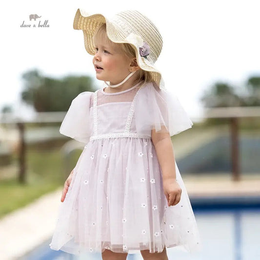 dave&bella デイブベラ フラワーデザインライトパープルチェックワンピース DB2235214