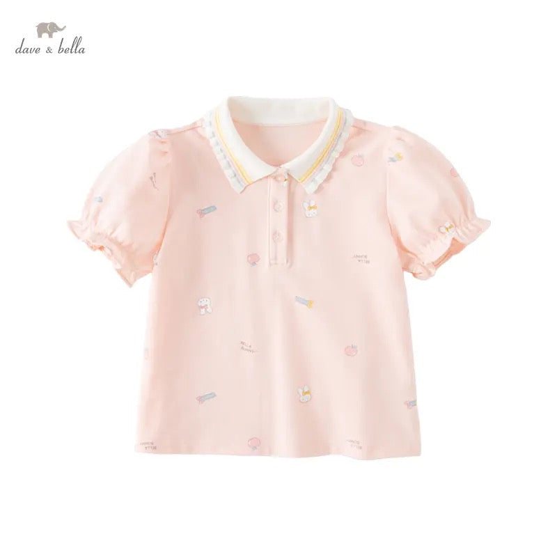 【90cm last one】dave&bella デイブベラ うさちゃんデザインパフスリーブポロシャツ DB2235519