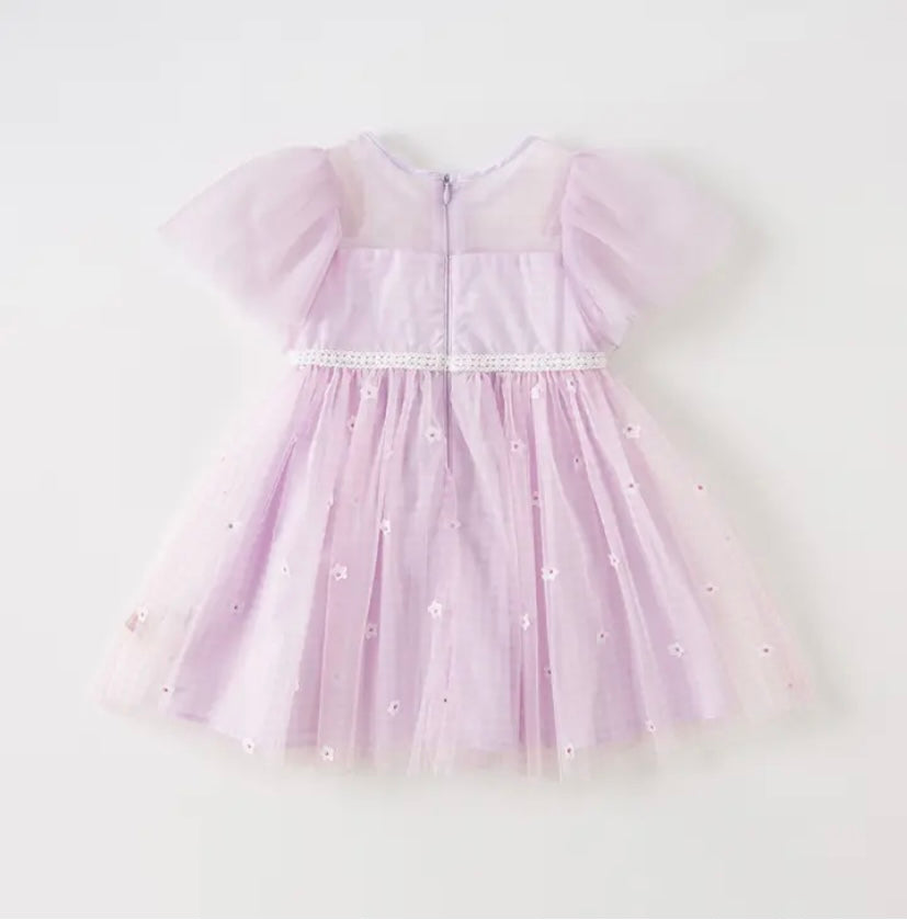 dave&bella デイブベラ フラワーデザインライトパープルチェックワンピース DB2235214