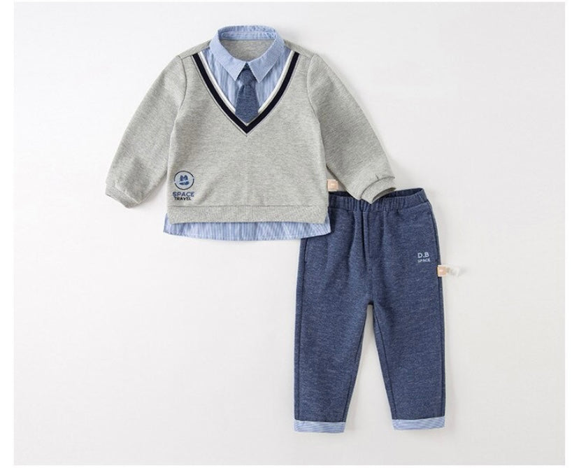 dave&bella デイブベラ ネクタイ付きブルーシャツドッキングトップス&パンツセット DB1230339 90cm