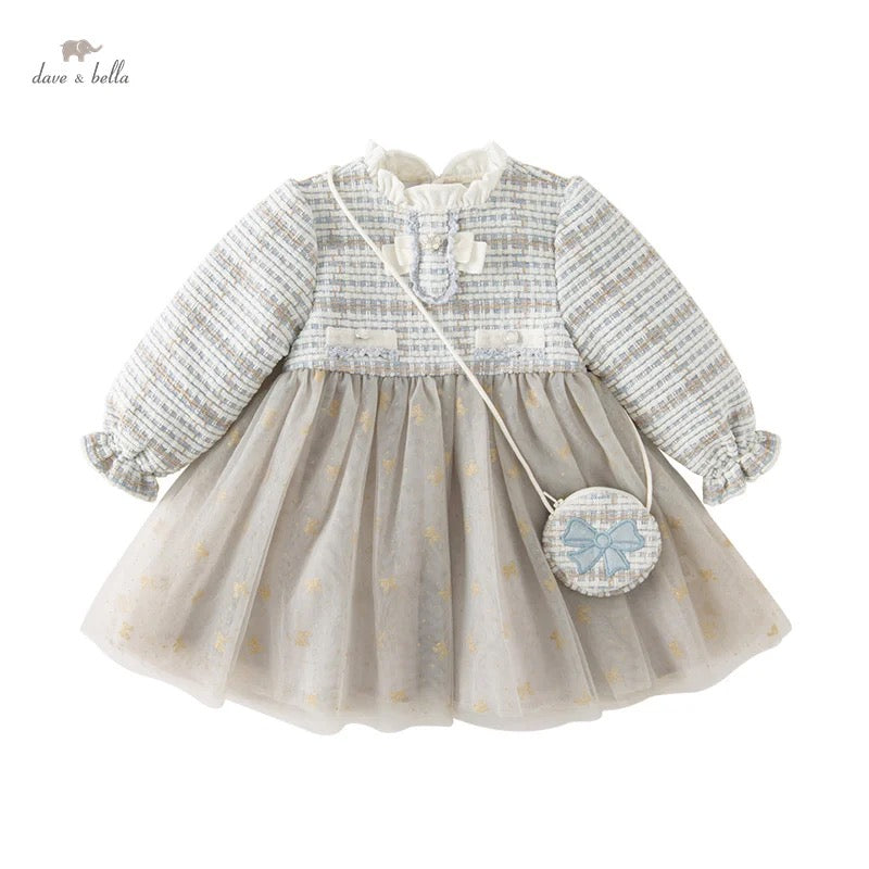 dave&bella Dave Bella Lame Ribbon Tulle Skirt Tweed Dress with Pochette DB3236286