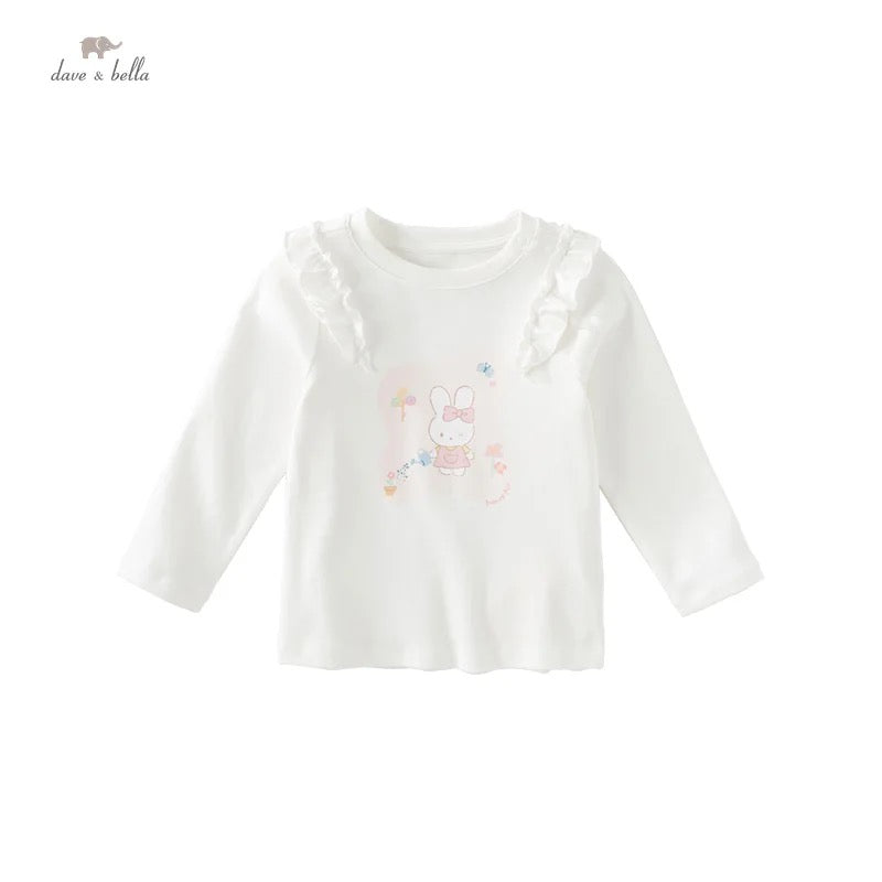 dave&bella Dave Bella Rabbit Illustration Shoulder Ruffle Long T-shirt DB3236095
