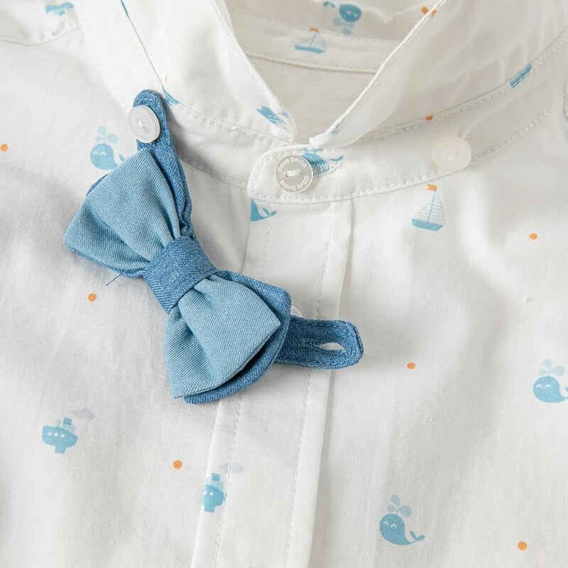 dave&bella デイブベラ ボウタイ付きオーシャンデザインシャツ&サスペンダーライトブルーパンツセット DB2235186 90cm