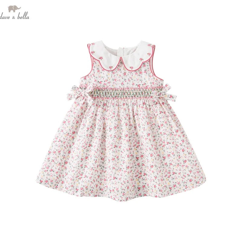 【73cm last 1】dave&bella デイブベラ ピンクフローラルスモッキングワンピース DB2234639