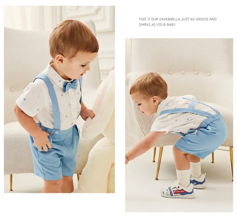 dave&bella デイブベラ ボウタイ付きオーシャンデザインシャツ&サスペンダーライトブルーパンツセット DB2235186 90cm