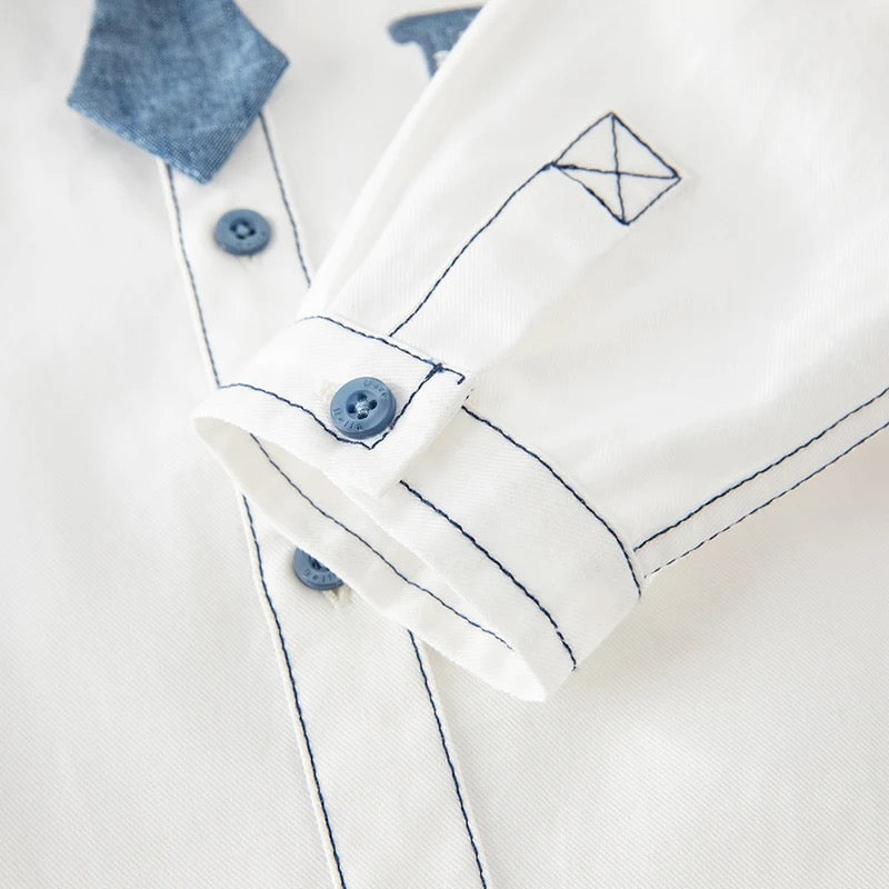 dave&bella デイブベラ ネクタイ付きロゴシャツ&ストレッチデニムパンツセット 90cm