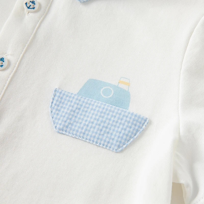 【73cm last one】dave&bella デイブベラ ヨットデザイントップス&ライトブルーチェックパンツセット DB2235185