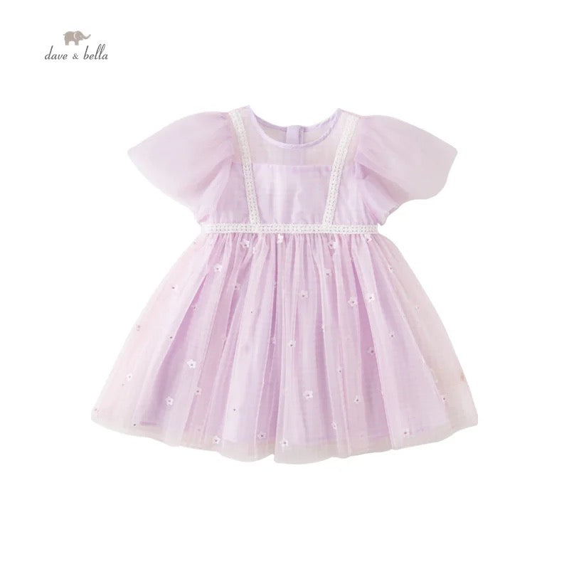 dave&bella デイブベラ フラワーデザインライトパープルチェックワンピース DB2235214