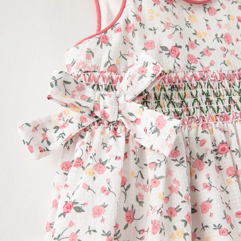 【73cm last 1】dave&bella デイブベラ ピンクフローラルスモッキングワンピース DB2234639