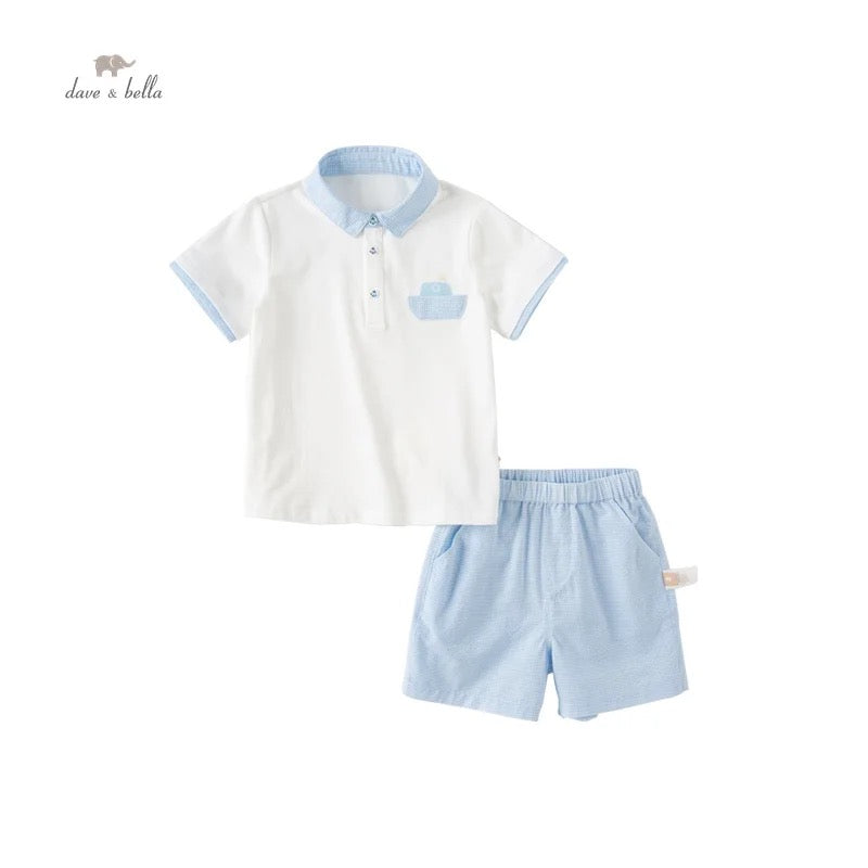 【73cm last one】dave&bella デイブベラ ヨットデザイントップス&ライトブルーチェックパンツセット DB2235185