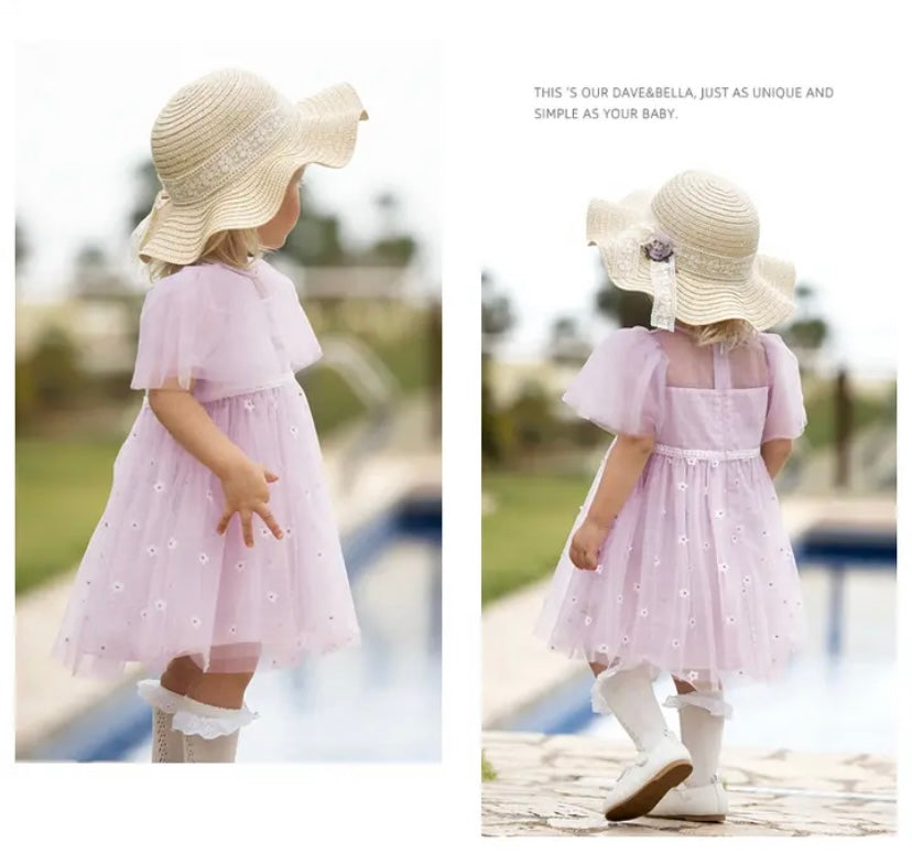 dave&bella デイブベラ フラワーデザインライトパープルチェックワンピース DB2235214