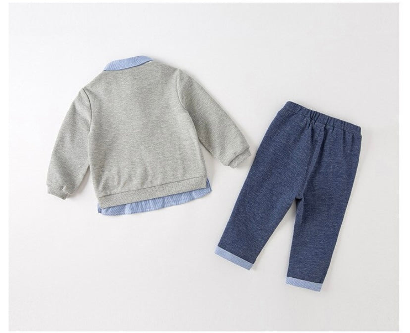 dave&bella デイブベラ ネクタイ付きブルーシャツドッキングトップス&パンツセット DB1230339 90cm