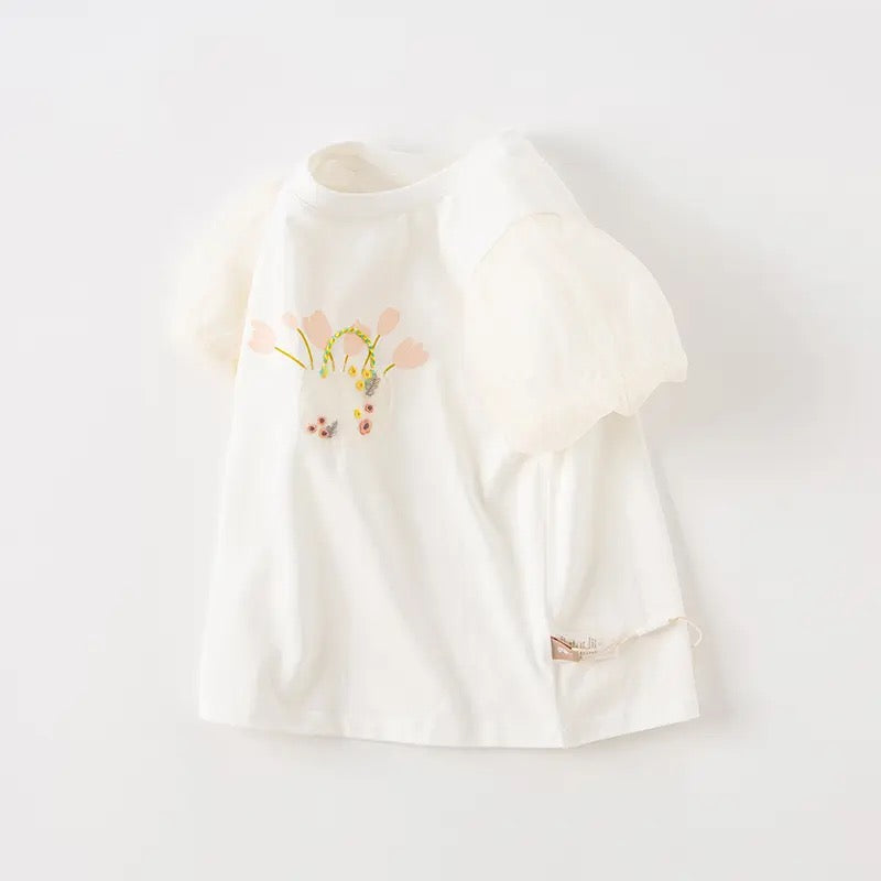 dave&bella デイブベラ フラワーバッグデザインチュールスリーブトップス DB2234138