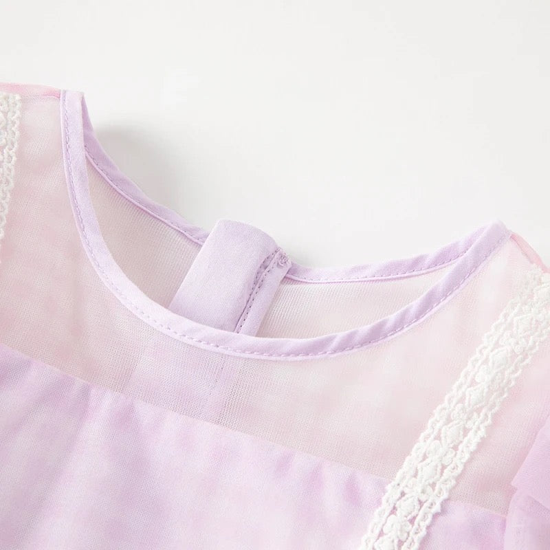 dave&bella デイブベラ フラワーデザインライトパープルチェックワンピース DB2235214