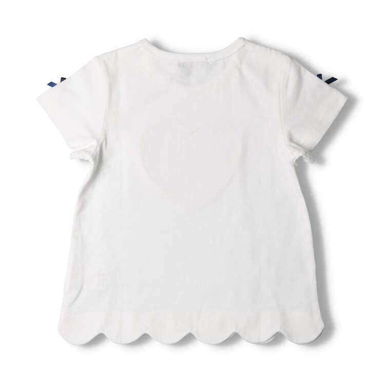 moujonjon  ボーダーハートスカラップ半袖Tシャツ