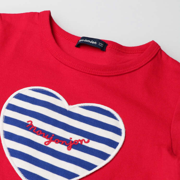 moujonjon  ボーダーハートスカラップ半袖Tシャツ
