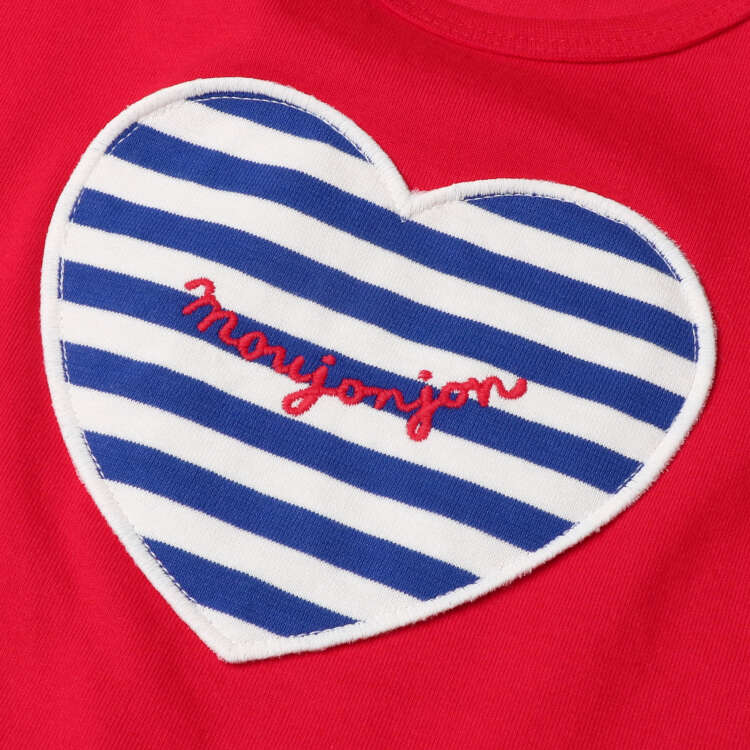moujonjon  ボーダーハートスカラップ半袖Tシャツ