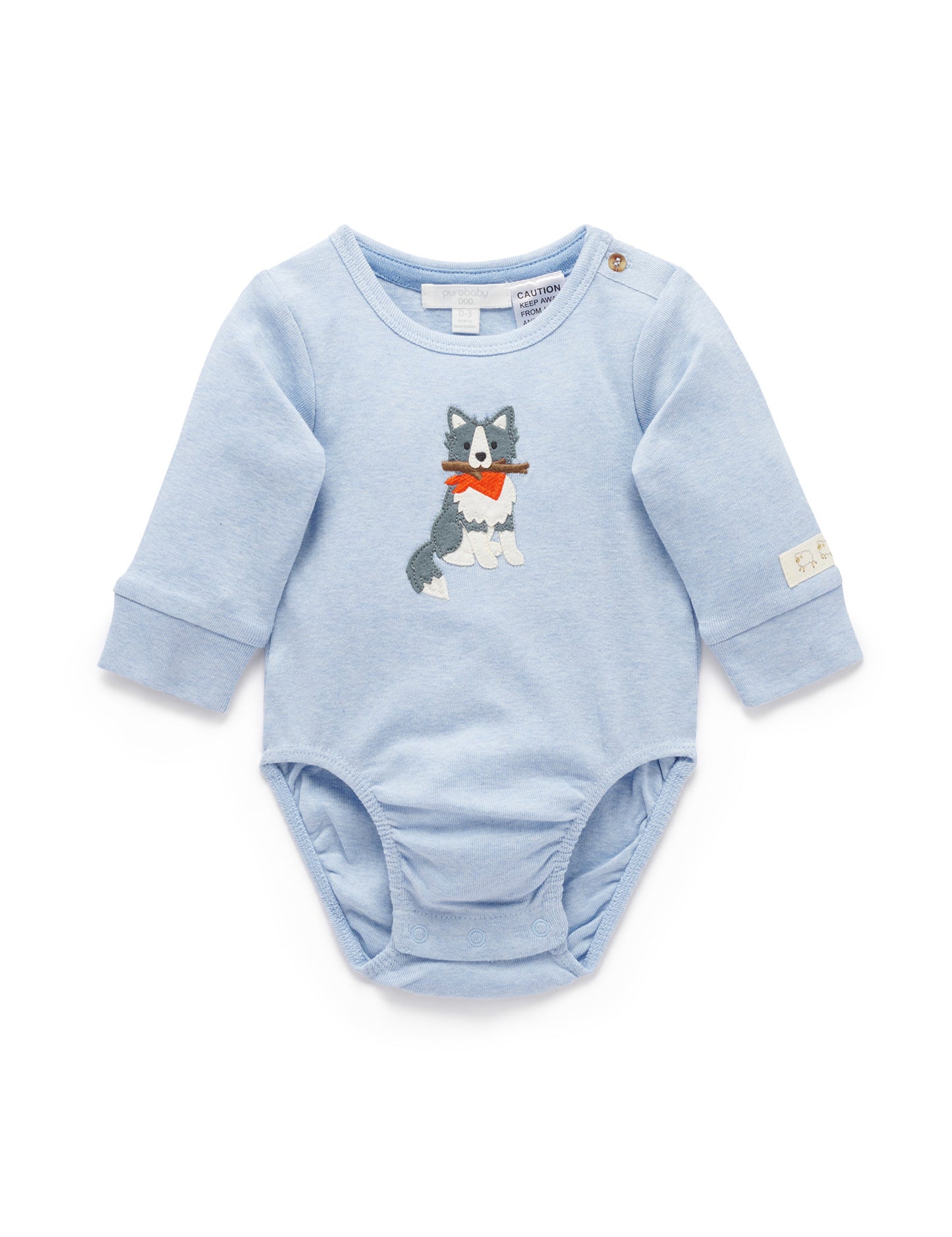 Purebaby ピュアベビー APPLIQUE BODYSUIT SHEEP DOG PN1001W25