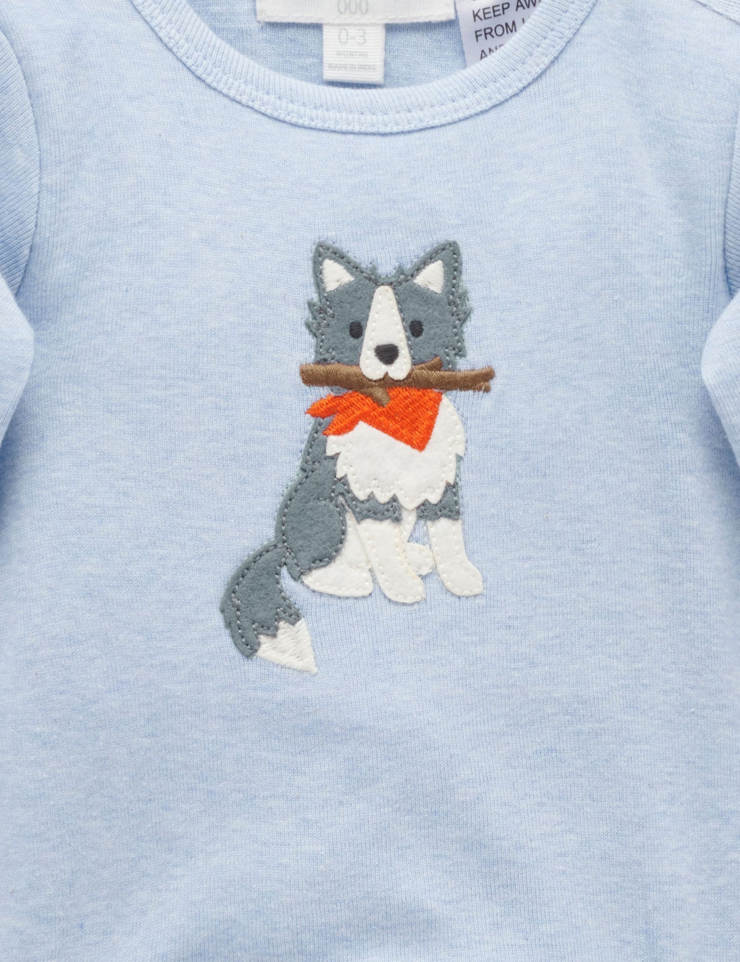 Purebaby ピュアベビー APPLIQUE BODYSUIT SHEEP DOG PN1001W25