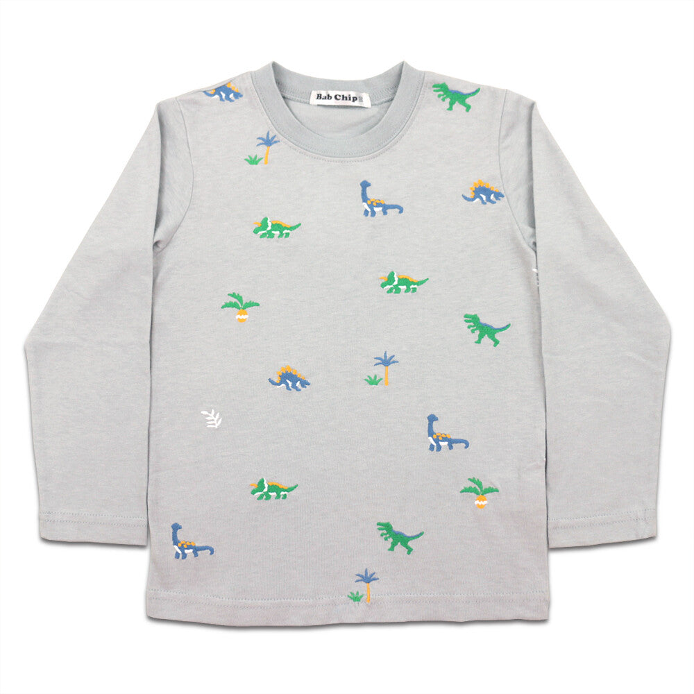 【bab chip】長袖Tシャツ 恐竜 総柄刺繍 綿100%