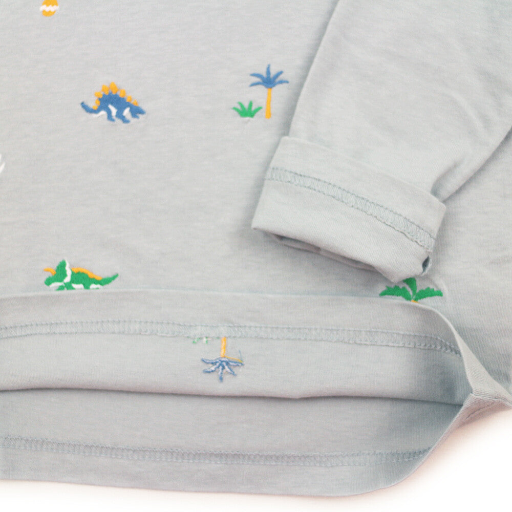 【bab chip】長袖Tシャツ 恐竜 総柄刺繍 綿100%