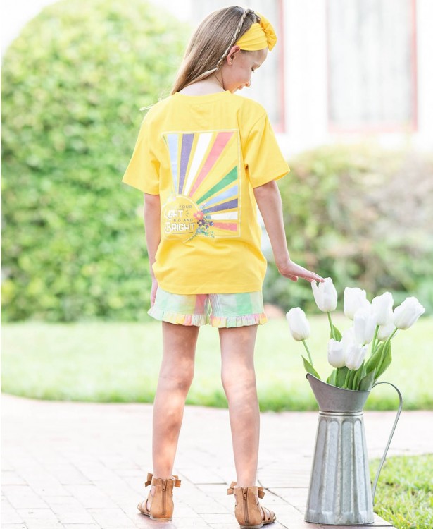 Ruffle Butts Cheerful Rainbow Plaid Ruffle Shorts