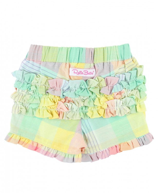 Ruffle Butts Cheerful Rainbow Plaid Ruffle Shorts