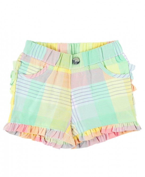 Ruffle Butts Cheerful Rainbow Plaid Ruffle Shorts